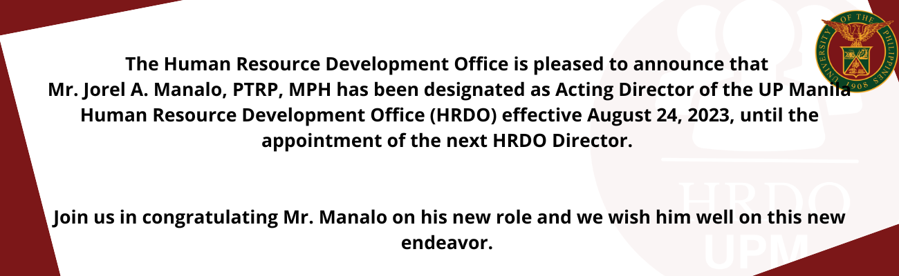 Designation of Jorel A. Manalo as Acting Director of HRDO UP Manila