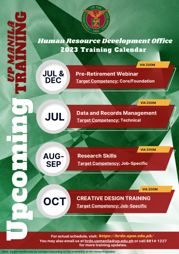2023 Training Calendar Jul-Oct