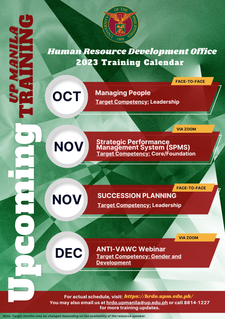2023 Training Calendar Oct-Dec